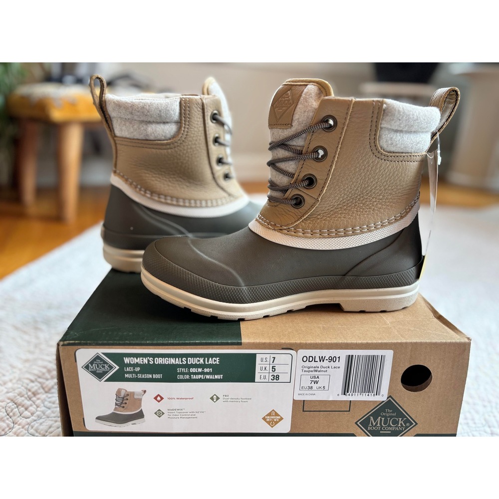 Muck Boot Company Originals Duck Lace Taupe Walnut Waterproof Boots Size 7